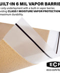 Pro Grade Cork Foam Floor Underlayment Roll With 250 Square Feet Of Coverage And Built In Vapor Shield showing 6 mil vapor barrier detail.