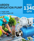 Powerful 1.5HP Shallow Well Pump With Pressure Tank For Home Garden Lawn Farm Irrigation, Automatic 1340GPH Water Booster.