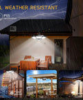 Solar Shed Light Outdoor Pendant With 180 LED 1000 Lumen Brightness Motion Sensor And Remote Control For Shed Barn Garage Gazebo Indoor Outdoor Weatherproof Aluminum Panel illuminating patio.
