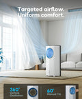 Windowless Portable Air Conditioner For Any Room, 26.1-Inch Evaporative Cooler No Window Needed, standing in a living room