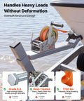 Beefy 3500 Lb Hand Boat Winch With 20 Ft Orange Strap, Two Way Ratchet, 2 Speed Switchable, Portable Manual Rope Crank, Anti Slip Handle For Boat Trailer And ATV Towing mounted on boat trailer