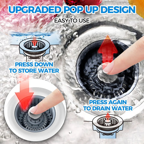 Sink drain strainer, silver, 3-in-1 anti-clog basket for US 3-1/2 in sink hole, Amazon