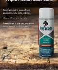 Triple Action Rust Buster Lubricant Spray For Metal, Rust Remover And Rustproofer, on a wooden surface