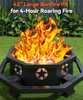 43 Inch Large Outdoor Wood Burning Fire Pit With Heavy Duty Construction For Backyard, Patio Or Camping, Octagonal Fire Pit