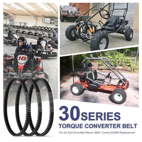 Three Pack Drive Belt Set for 30 Series Torque Converter Go Karts, Replacements for Manco 5959 and Comet 203589, Fits 5hp-7hp Engines