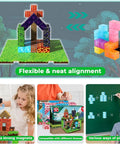 150 Piece Magnetic Blocks Set With 6 Base Plates, Magnetic Building Kit For Kids, includes cubes on base plates with kids playing