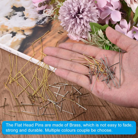 200Pcs Flat Head Pins For Jewelry Making 60Mm Brass Red Copper Head Pins 20 Gauge Beading Supplies For Earring Bracelet Necklace Craft DIY Projects And Bead Stringing, flat head pins in hand