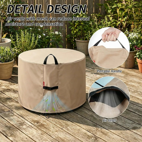 Heavy Duty Tough As Nails Round Fire Pit Cover 23 Inch Diameter 16 Inch Height Waterproof 600D Oxford Fabric with details