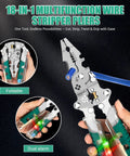 18 In 1 Foldable Wire Stripper And Multi Tool Pliers For Electricians showing foldable design and dual alarm features.