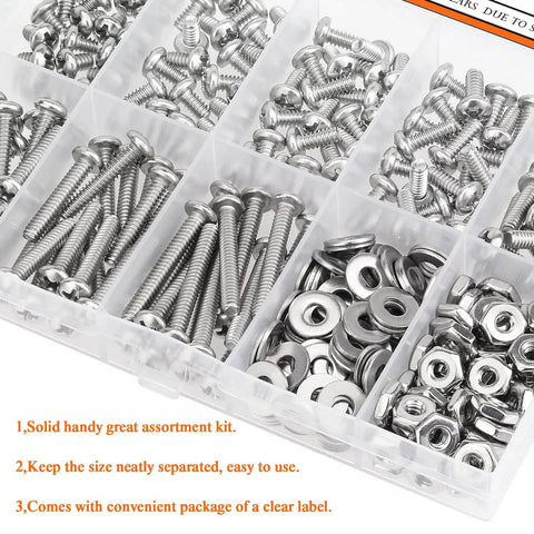 All-In-One 240-Piece Phillips Pan Head Machine Screws Kit With Nuts And Washers Size 6-32 Coarse Thread Fully Threaded 304 Stainless Steel