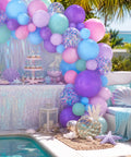 Sea Theme Confetti Balloons Party Kit 50Pcs 12 Inch Iridescent Pink Purple Blue Teal for princess party décor, poolside setup