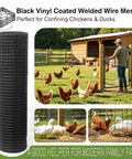 Rock-Solid Heavy-Duty Black Hardware Cloth Fencing, 1/2 Inch 19 Gauge Vinyl Coated Chicken Wire Roll with chickens