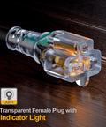 Transparent female plug with light of 10-Foot NEMA 6-20P Extension Cord 20A 250V 12 AWG Heavy Duty With Red Indicator Light