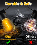 96Ft Outdoor String Lights For Patio And Garden Waterproof Shatterproof Edison Bulbs Warm Glow 2200K with shatterproof plastic bulb