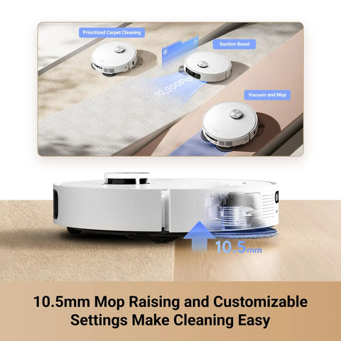 Robot Vacuum And Mop With Crazy 10000 Pa Suction MopExtend Tech All In One Base Station 10.5mm mop raising feature on carpet
