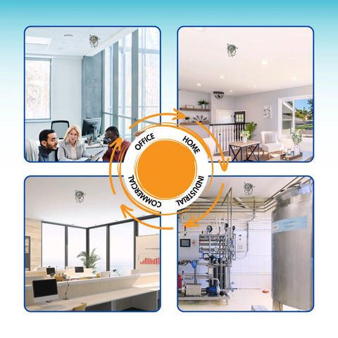 Heavy Duty Chrome Fire Sprinkler Head Guard Cage With Bulletproof Coverage And Foolproof Ceiling Installation For Flush Sidewall Or Semi Recessed Pipes Easy No Fuss Setup For One Half And Three Quarter Inch Heads Single Pack in office and home settings.
