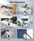 Wide application of Turquoise Heavy Duty Handheld Steam Cleaner Mop 293 Degree Heat on floors, carpets, tiles, and curtains.