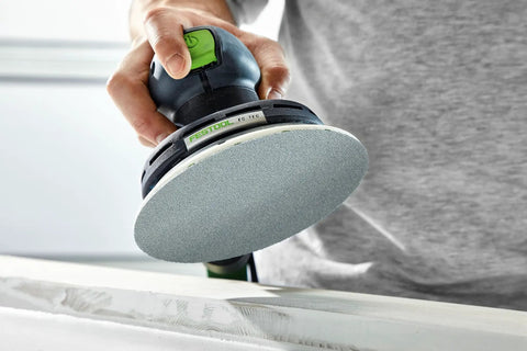 Person using power tool with Granat Net P240 Grit PLANEX 8 7/8 Inch Diameter 225mm Abrasive Sanding Disc for clean finish.