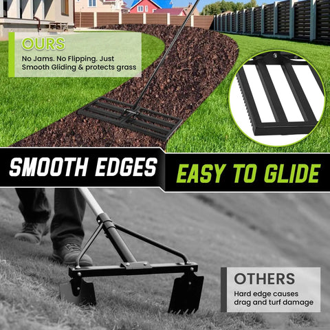 Pro Grade Heavy Duty Lawn Leveling Rake With Adjustable Length 16 To 77 Inches Stainless Steel Ground Soil Spreader easy to use