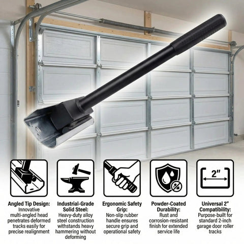 Rugged Heavy Duty Garage Door Vertical Track Repair Tool Set For 3-Inch Roller Track Systems Anvil Tool with ergonomic handle.