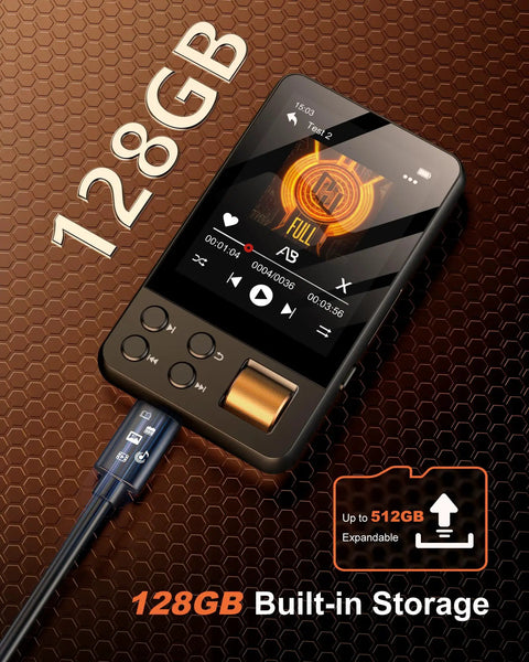 128GB Bluetooth 5.4 MP3 Player With Built In HD Speaker FM Radio Voice Recorder HiFi Sound E Book Earphones Included