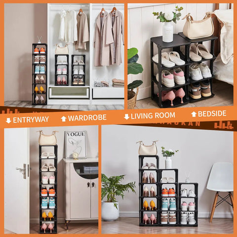 5 Tier Vertical Shoe Rack Slim Free Standing Organizer For Entryways And Small Closets Stackable Shoe Shelf Stable Black
