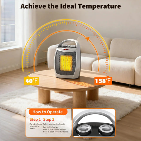 Portable Space Heater 1500W 750W PTC Ceramic Fast Heating With Overheat And Tip Over Protection in living room setting