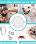 Illustration of multiuse disposable shower drain hair catcher mesh stickers for humans and pets to prevent clogs and block pests