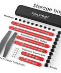 Premium Adjustable Stair Tread Template And Rock Solid Woodworking Gauge For Hella Easy Measurements With Adjustable Length Extensions For Any Floor Leveling Or Deck Project That Delivers Big Time Accuracy On Site - Storage bag with aluminum alloy sliders and stainless steel bolts.
