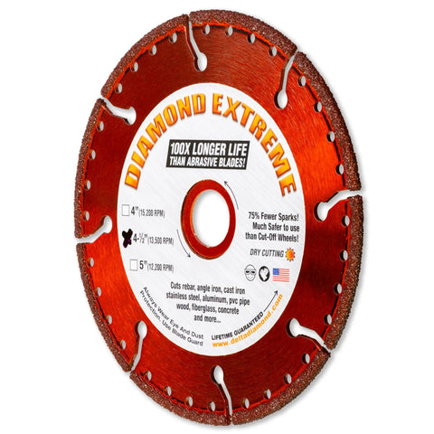Extreme 4.5 Inch Cut Off Wheel 3 Pack For Metal Cutting Heavy Duty Pro Grade All Purpose Blade with red diamond grit edge