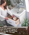 Premium Plastic Drawer Slide And Guide Replacement Kit With All Necessary Screws For Straight Forward Furniture Repair On Dressers Nightstands And Hutches No Sweat Install Rock Solid Operation Brown shown in use with a drawer.