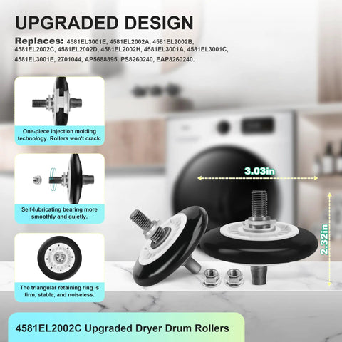 All In One Dryer Repair Kit For LG And Kenmore Dryers With Drum Roller Belt Idler Pulley And Spring Replacement Includes 4581EL2002C diagram