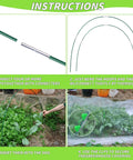 Instructions for DIY Greenhouse Hoops Kit setup with connectors, hoops, and clips shown in garden.
