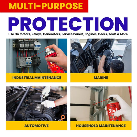 5 In 1 Industrial Lubricant Spray With Moisture Displacer Deep Penetrant Rust Blocker And Long Lasting Lubricant For Live Circuits Tools And Machinery Non Flammable Non Conductive Heavy Duty Protection For Real World Tough Jobs used in various maintenance scenarios