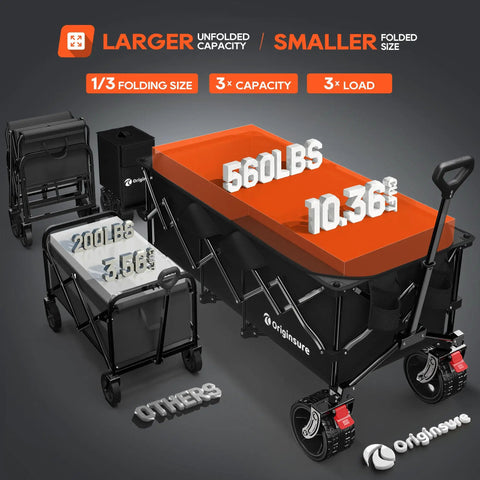 Foldable 48 Inch Beach Wagon Cart With 560 Lbs Capacity And Heavy Duty All Terrain Wheels, shown with comparison models