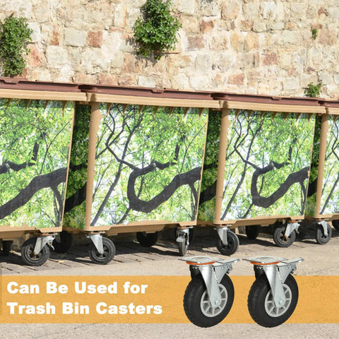 8 Inch Heavy Duty Plate Casters Set Of 2 With Locking Brakes For Cart Furniture And Workbench Industrial Quality Wheels Each Wheel Supports Up To 750 Lbs Combined Load 1500 Lbs For Smooth Mobility And Stability attached to trash bins