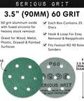 Beefy 3.5 Inch 7 Hole 60 Grit Sanding Discs For Festool Rotex RO 90 90mm Random Orbital Sander Heavy Duty Hook And Loop