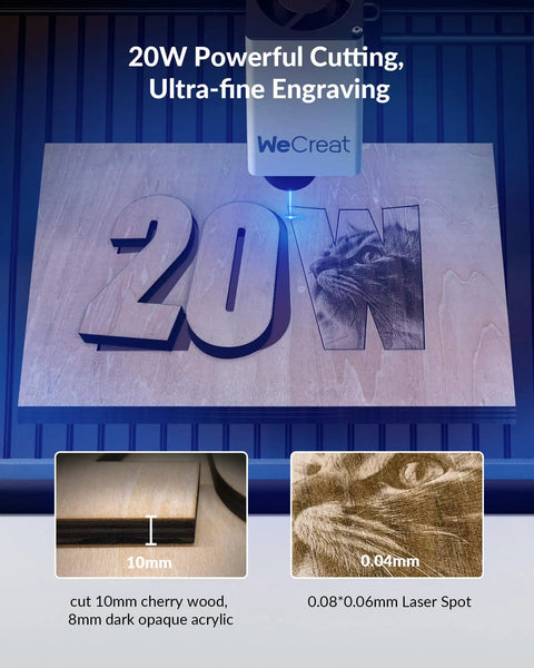 20W Desktop Laser Engraver with Auto Lift, 5.5 Inch Material Capacity, smart camera for precise engraving on wood and acrylic.
