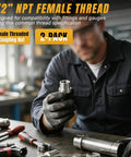 Heavy Duty Steel Weld On Bung With Half Inch Npt Female Thread And Stepped Flange For No Sweat Tack Welds And Dang Solid Gas Tank Fixes Or Shop Fab Work Two Pack in use with tools.
