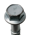 Close-up of hex washer head on Heavy Duty Screw Anchor For Concrete 5/8 Inch X 6 Inch Titen HD Zinc Plated, Pack Of 10.