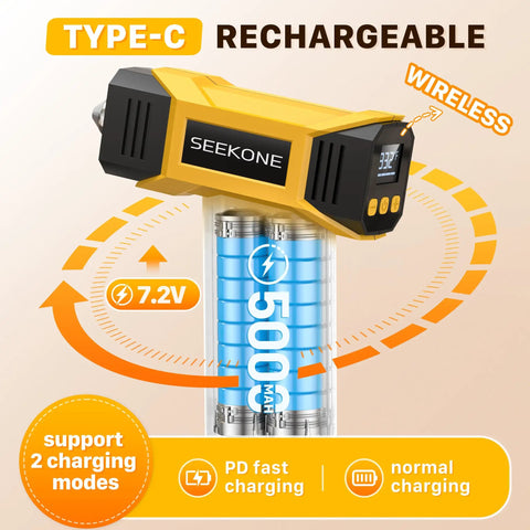 Cordless Mini Heat Gun Hot Air Gun With Variable Temperature 212 To 932 F USB Charge LCD Display; 5000mAh battery shown
