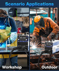 Versatile 8-in-1 multiprocess welder used in workshop and outdoor settings showcasing welding performance with safety gear.