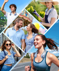 People using Portable Neck Fan Rechargeable Personal Cooling Gadget With 5000mAh Battery Five Speed Quiet Bladeless Wearable Fan