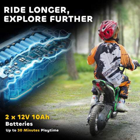 Electric Dirt Bike For Teens 13 Plus 24V 350W Off Road Motorcycle With Twist Grip Throttle Rear Suspension Up To 15 MPH Brake Music Horn Green Great For Outdoor Fun And Easy Assembly