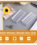 Clear Plastic Hem Grips for Roller Shade Handles, Replacement Blinds Hardware for Windows and RV Rolling Curtains, Easy Install, Durable Pull Down Grip, 8 Piece Set clear plastic roller shade hem grips shown with clips