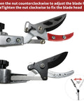 Pivoting blade head detail on Extendable Pruner With Rotating Blade Head For The Yard, Lightweight Aluminum Pole Reaches 3.67 To 5.45 Feet To Cut Branches Up To One Inch, Tilt Adjustable Head, Fruit Picker Included, A Solid Garden Workhorse.
