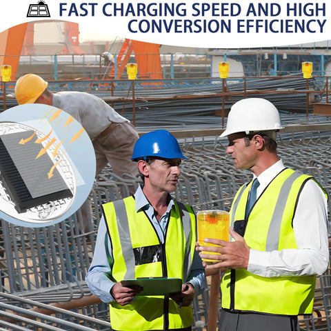 Workers discussing with Sun Powered Solar Strobe Warning Light 360 Degree Waterproof LED Safety Light For Outdoor Use