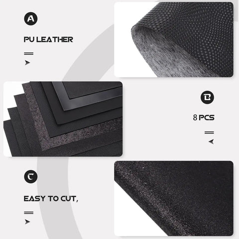 Epic Black Pu Faux Leather Sheets Craft Kit 8 PCS For Jewelry Earrings Hair Bow Making Home Decor Diy Leatherette Fabric Supplies Cool For Custom Purses Cosmetic Bags Handmade Accessories Get Your Creative Vibes Going And Show Your Style Now. 8 black PU leather sheets, shown textured and cuttable