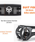 Close-up of 620mm Aluminum Mountain Bike Handlebar 25.4 Clamp, showing clamp diameter and stem compatibility illustration.