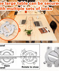 Top Shelf Rock Solid 2 Pack Table Buckle Connectors Heavy Duty Zinc Alloy Wood Joining Hardware With 8 Mounting Screws shown on a large wooden table.